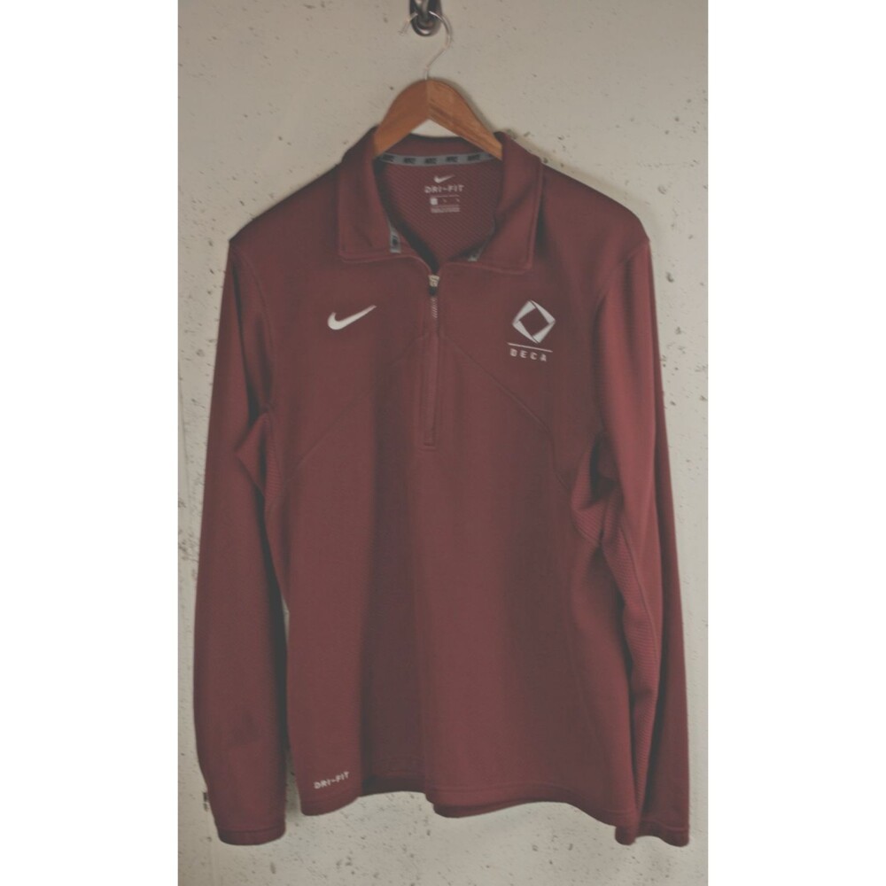 Nike Polo Shirt Mens Sz L Burgundy Long Sleeve Pique Rugby
